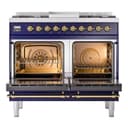 Nostalgie II 40 UPD40FNMPMBG Freestanding Dual Fuel Range with 6 Sealed Burners with Griddle Double Oven with Triple Glass Door with Brass knobs view 3