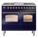 Nostalgie II 40 UPD40FNMPMBG Freestanding Dual Fuel Range with 6 Sealed Burners with Griddle Double Oven with Triple Glass Door with Brass knobs view 2