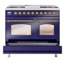 Nostalgie II 40 UPD40FNMPMBG Freestanding Dual Fuel Range with 6 Sealed Burners with Griddle Double Oven with Triple Glass Door with Brass knobs view 6
