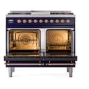 Nostalgie II 40 UPD40FNMPMBP Freestanding Dual Fuel Range with 6 Sealed Burners with Griddle Double Oven with Triple Glass Door with Copper knobs view 3