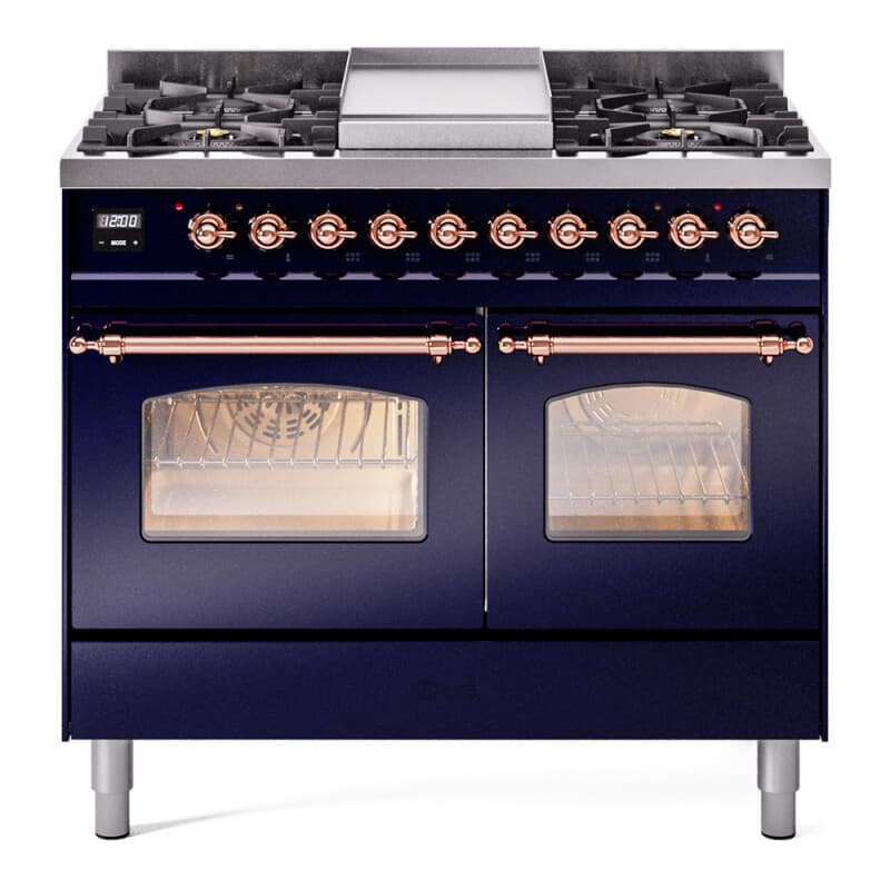 Nostalgie II 40 UPD40FNMPMBP Freestanding Dual Fuel Range with 6 Sealed Burners with Griddle Double Oven with Triple Glass Door with Copper knobs