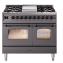 Nostalgie II 40 UPD40FNMPMGB Freestanding Dual Fuel Range with 6 Sealed Burners with Griddle Double Oven with Triple Glass Door with Bronze knobs view 1