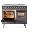 Nostalgie II 40 UPD40FNMPMGB Freestanding Dual Fuel Range with 6 Sealed Burners with Griddle Double Oven with Triple Glass Door with Bronze knobs view 4