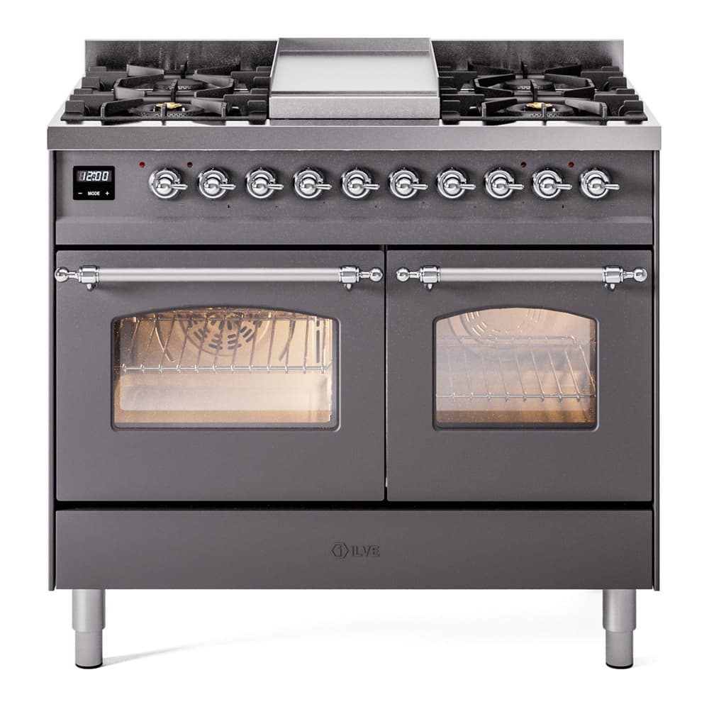 Nostalgie II 40 UPD40FNMPMGC Freestanding Dual Fuel Range with 6 Sealed Burners with Griddle Double Oven with Triple Glass Door with Chrome knobs