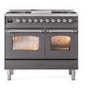 Nostalgie II 40 UPD40FNMPMGC Freestanding Dual Fuel Range with 6 Sealed Burners with Griddle Double Oven with Triple Glass Door with Chrome knobs view 2