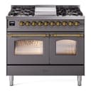 Nostalgie II 40 UPD40FNMPMGG Freestanding Dual Fuel Range with 6 Sealed Burners with Griddle Double Oven with Triple Glass Door with Brass knobs view 1