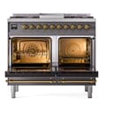 Nostalgie II 40 UPD40FNMPMGG Freestanding Dual Fuel Range with 6 Sealed Burners with Griddle Double Oven with Triple Glass Door with Brass knobs view 3