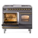 Nostalgie II 40 UPD40FNMPMGG Freestanding Dual Fuel Range with 6 Sealed Burners with Griddle Double Oven with Triple Glass Door with Brass knobs view 4