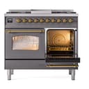 Nostalgie II 40 UPD40FNMPMGG Freestanding Dual Fuel Range with 6 Sealed Burners with Griddle Double Oven with Triple Glass Door with Brass knobs view 5