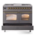 Nostalgie II 40 UPD40FNMPMGG Freestanding Dual Fuel Range with 6 Sealed Burners with Griddle Double Oven with Triple Glass Door with Brass knobs view 6