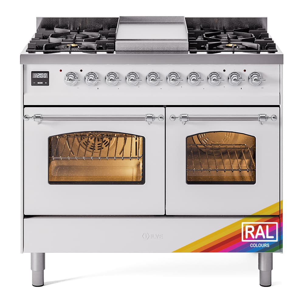 Nostalgie II 40 UPD40FNMPRAC Freestanding Dual Fuel Range with 6 Sealed Burners with Griddle Double Oven with Triple Glass Door with Chrome knobs