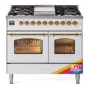 Nostalgie II 40 UPD40FNMPRAG Freestanding Dual Fuel Range with 6 Sealed Burners with Griddle Double Oven with Triple Glass Door with Brass knobs view 1