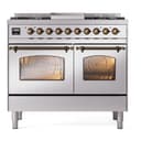 Nostalgie II 40 UPD40FNMPSSB Freestanding Dual Fuel Range with 6 Sealed Burners with Griddle Double Oven with Triple Glass Door with Bronze knobs view 2