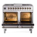 Nostalgie II 40 UPD40FNMPSSB Freestanding Dual Fuel Range with 6 Sealed Burners with Griddle Double Oven with Triple Glass Door with Bronze knobs view 3