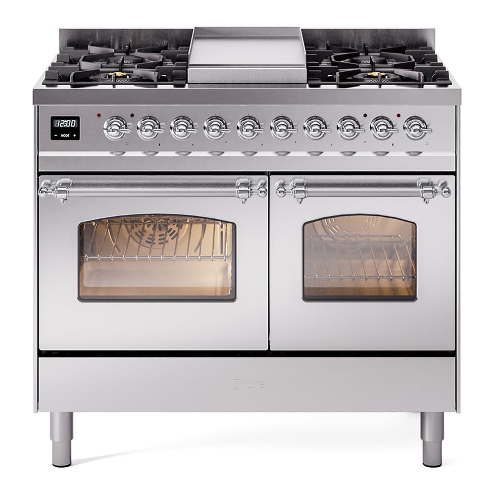 Nostalgie II 40 UPD40FNMPSSC Freestanding Dual Fuel Range with 6 Sealed Burners with Griddle Double Oven with Triple Glass Door with Chrome knobs