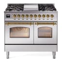 Nostalgie II 40 UPD40FNMPSSG Freestanding Dual Fuel Range with 6 Sealed Burners with Griddle Double Oven with Triple Glass Door with Brass knobs view 1