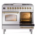 Nostalgie II 40 UPD40FNMPSSG Freestanding Dual Fuel Range with 6 Sealed Burners with Griddle Double Oven with Triple Glass Door with Brass knobs view 5