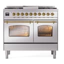 Nostalgie II 40 UPD40FNMPSSG Freestanding Dual Fuel Range with 6 Sealed Burners with Griddle Double Oven with Triple Glass Door with Brass knobs view 2