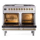Nostalgie II 40 UPD40FNMPSSG Freestanding Dual Fuel Range with 6 Sealed Burners with Griddle Double Oven with Triple Glass Door with Brass knobs view 3