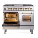 Nostalgie II 40 UPD40FNMPSSG Freestanding Dual Fuel Range with 6 Sealed Burners with Griddle Double Oven with Triple Glass Door with Brass knobs view 4