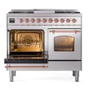 Nostalgie II 40 UPD40FNMPSSP Freestanding Dual Fuel Range with 6 Sealed Burners with Griddle Double Oven with Triple Glass Door with Copper knobs view 4