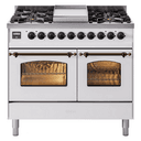 Nostalgie II 40 UPD40FNMPWHB Freestanding Dual Fuel Range with 6 Sealed Burners with Griddle Double Oven with Triple Glass Door with Bronze knobs view 1