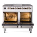 Nostalgie II 40 UPD40FNMPWHB Freestanding Dual Fuel Range with 6 Sealed Burners with Griddle Double Oven with Triple Glass Door with Bronze knobs view 3