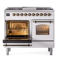 Nostalgie II 40 UPD40FNMPWHB Freestanding Dual Fuel Range with 6 Sealed Burners with Griddle Double Oven with Triple Glass Door with Bronze knobs view 4