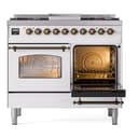 Nostalgie II 40 UPD40FNMPWHB Freestanding Dual Fuel Range with 6 Sealed Burners with Griddle Double Oven with Triple Glass Door with Bronze knobs view 5