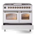 Nostalgie II 40 UPD40FNMPWHB Freestanding Dual Fuel Range with 6 Sealed Burners with Griddle Double Oven with Triple Glass Door with Bronze knobs view 6