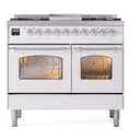 Nostalgie II 40 UPD40FNMPWHC Freestanding Dual Fuel Range with 6 Sealed Burners with Griddle Double Oven with Triple Glass Door with Chrome knobs view 2