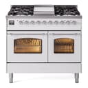 Nostalgie II 40 UPD40FNMPWHC Freestanding Dual Fuel Range with 6 Sealed Burners with Griddle Double Oven with Triple Glass Door with Chrome knobs view 1