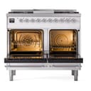 Nostalgie II 40 UPD40FNMPWHC Freestanding Dual Fuel Range with 6 Sealed Burners with Griddle Double Oven with Triple Glass Door with Chrome knobs view 3