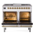Nostalgie II 40 UPD40FNMPWHG Freestanding Dual Fuel Range with 6 Sealed Burners with Griddle Double Oven with Triple Glass Door with Brass knobs view 3