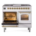 Nostalgie II 40 UPD40FNMPWHG Freestanding Dual Fuel Range with 6 Sealed Burners with Griddle Double Oven with Triple Glass Door with Brass knobs view 4