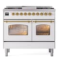 Nostalgie II 40 UPD40FNMPWHG Freestanding Dual Fuel Range with 6 Sealed Burners with Griddle Double Oven with Triple Glass Door with Brass knobs view 2