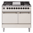 Nostalgie II 40 UPD40FQNMPAWB Freestanding Dual Fuel Range with 6 Sealed Burners with Griddle Double Oven with Solid Door with Bronze knobs view 1