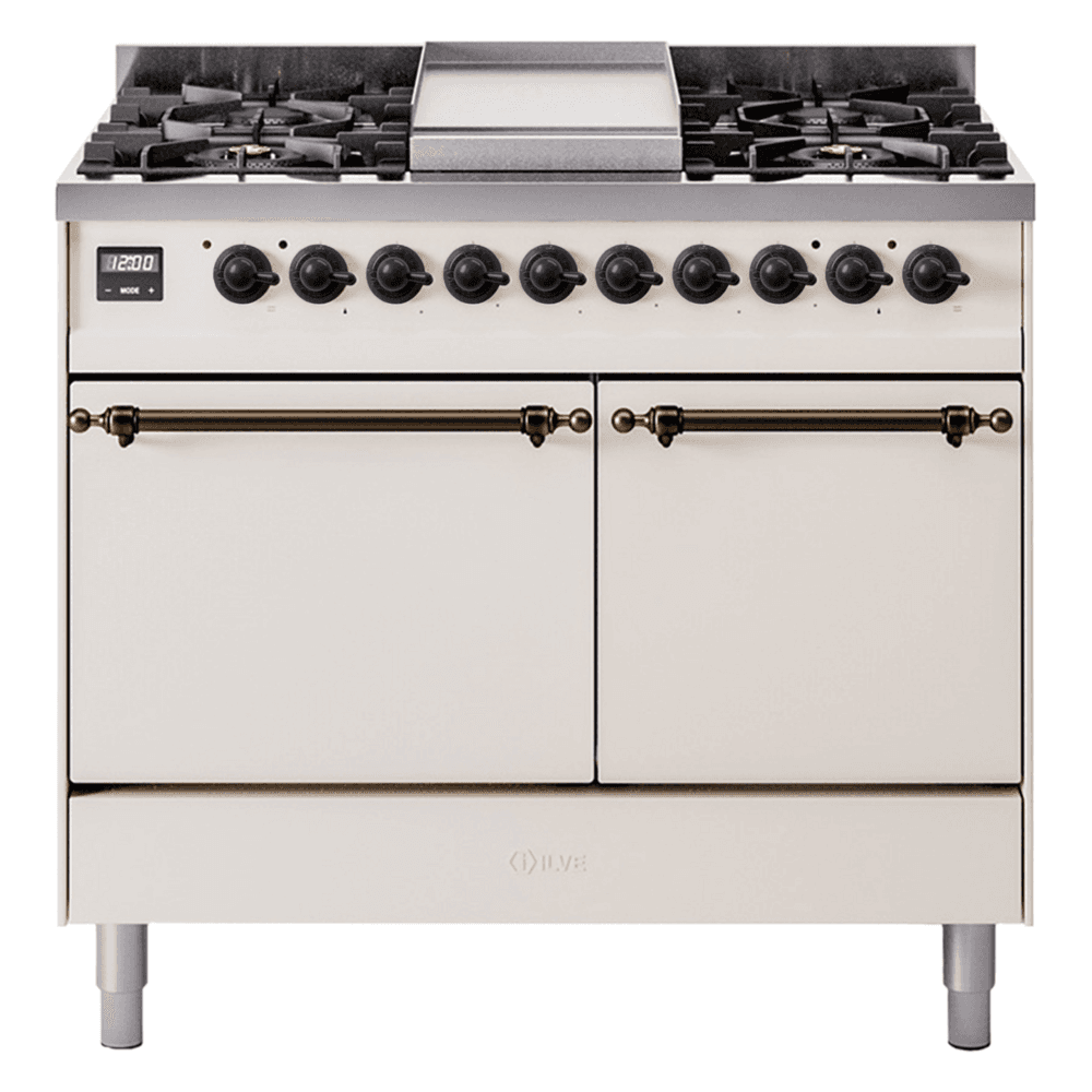 Nostalgie II 40 UPD40FQNMPAWB Freestanding Dual Fuel Range with 6 Sealed Burners with Griddle Double Oven with Solid Door with Bronze knobs