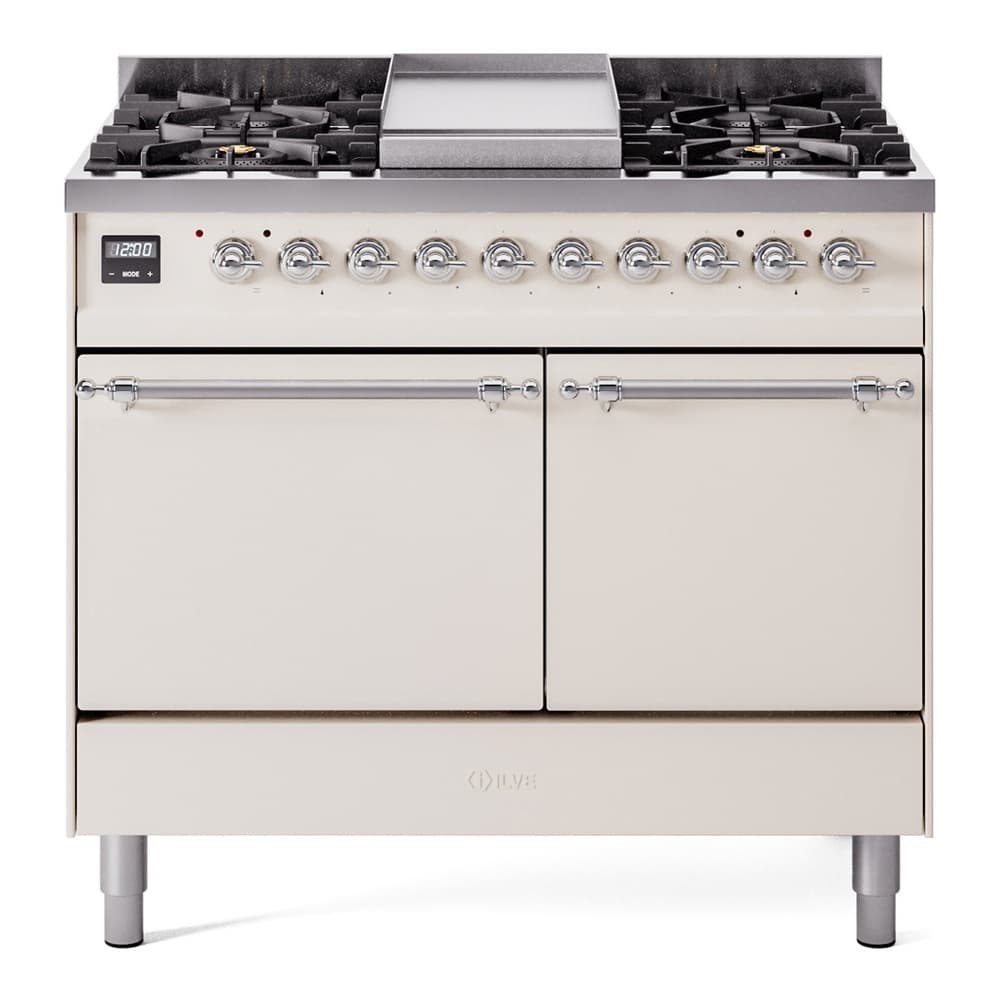Nostalgie II 40 UPD40FQNMPAWC Freestanding Dual Fuel Range with 6 Sealed Burners with Griddle Double Oven with Solid Door with Chrome knobs
