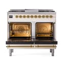 Nostalgie II 40 UPD40FQNMPAWG Freestanding Dual Fuel Range with 6 Sealed Burners with Griddle Double Oven with Solid Door with Brass knobs view 2