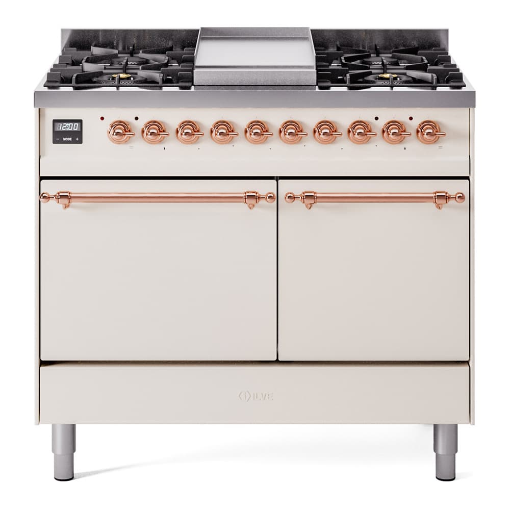 Nostalgie II 40 UPD40FQNMPAWP Freestanding Dual Fuel Range with 6 Sealed Burners with Griddle Double Oven with Solid Door with Copper knobs