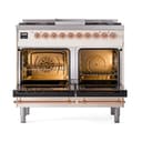 Nostalgie II 40 UPD40FQNMPAWP Freestanding Dual Fuel Range with 6 Sealed Burners with Griddle Double Oven with Solid Door with Copper knobs view 2