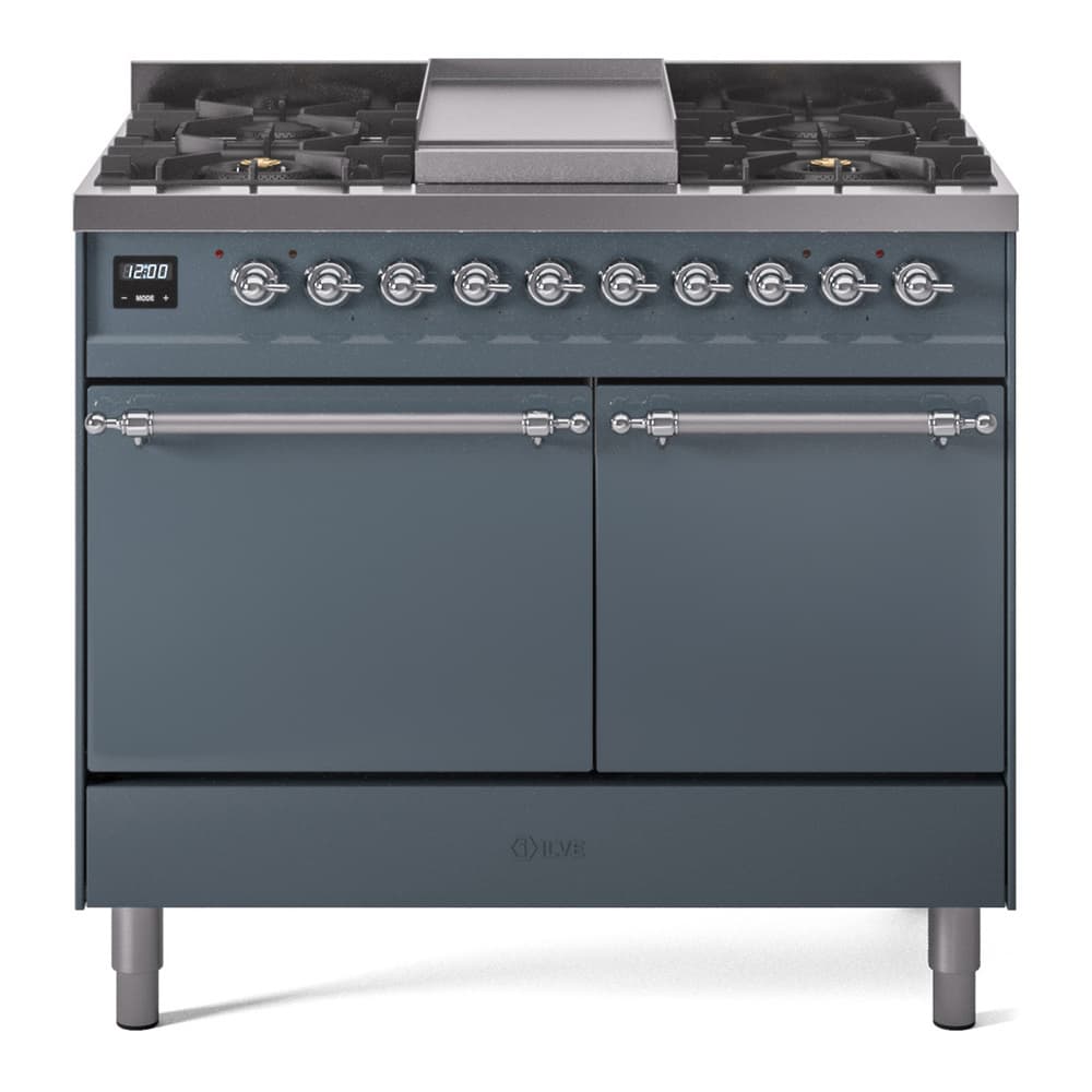 Nostalgie II 40 UPD40FQNMPBGC Freestanding Dual Fuel Range with 6 Sealed Burners with Griddle Double Oven with Solid Door with Chrome knobs