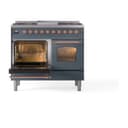 Nostalgie II 40 UPD40FQNMPBGP Freestanding Dual Fuel Range with 6 Sealed Burners with Griddle Double Oven with Solid Door with Copper knobs view 2