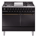 Nostalgie II 40 UPD40FQNMPBKB Freestanding Dual Fuel Range with 6 Sealed Burners with Griddle Double Oven with Solid Door with Bronze knobs view 1