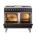 Nostalgie II 40 UPD40FQNMPBKB Freestanding Dual Fuel Range with 6 Sealed Burners with Griddle Double Oven with Solid Door with Bronze knobs view 2
