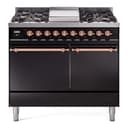 Nostalgie II 40 UPD40FQNMPBKP Freestanding Dual Fuel Range with 6 Sealed Burners with Griddle Double Oven with Solid Door with Copper knobs view 1
