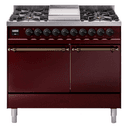 Nostalgie II 40 UPD40FQNMPBUB Freestanding Dual Fuel Range with 6 Sealed Burners with Griddle Double Oven with Solid Door with Bronze knobs view 1