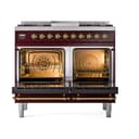Nostalgie II 40 UPD40FQNMPBUG Freestanding Dual Fuel Range with 6 Sealed Burners with Griddle Double Oven with Solid Door with Brass knobs view 2