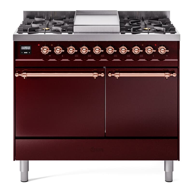 Nostalgie II 40 UPD40FQNMPBUP Freestanding Dual Fuel Range with 6 Sealed Burners with Griddle Double Oven with Solid Door with Copper knobs